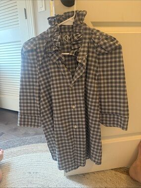 KMJ Bontina Plaid Button-Up Blouse in Navy & White